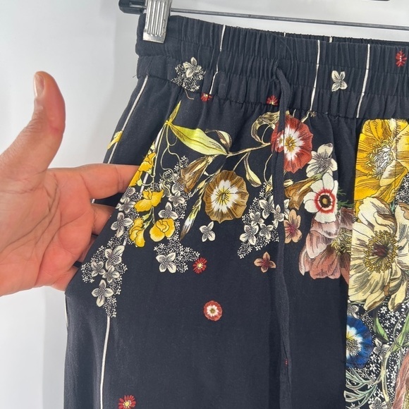 Zara floral trousers drawstring pants size S black - Picture 3 of 8